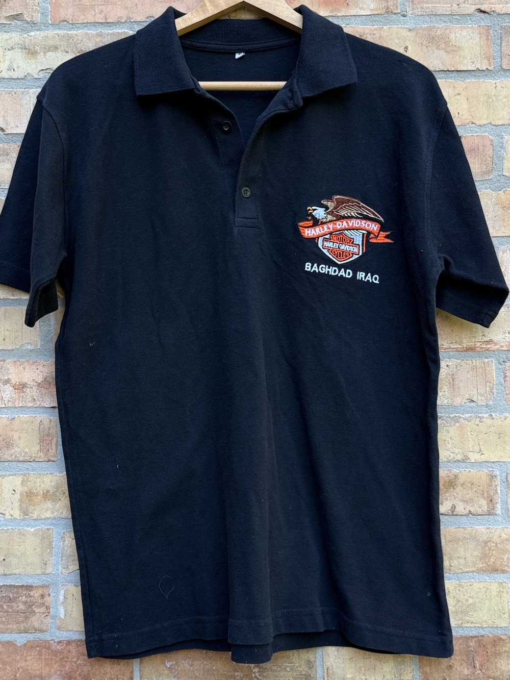 Harley Davidson Bagdad Iraq Biker Military Black Polo Shirt Size M